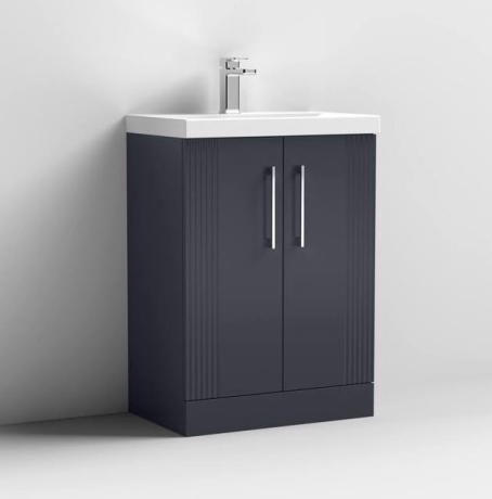 Nuie Deco Satin Anthracite 600mm Floor Standing 2 Door Vanity Unit & Basin